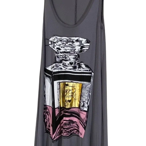 Lauren Moshi Love Potion Perfume Bottle Grey Micro Modal Maxi Dress Small - Picture 2 of 5